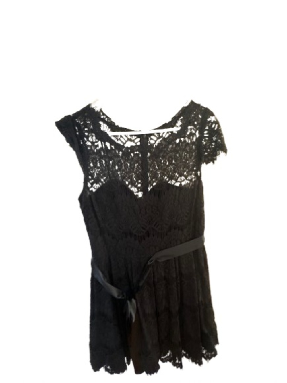 Xscape Black Lace Cocktail Dress with Satin Waistband - Picture 1 of 5